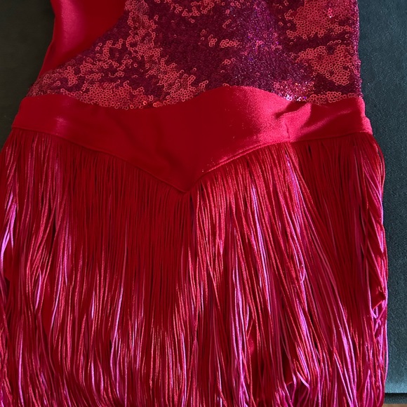 🎅🏻 SALE! REVOLUTION RED/FUCHSIA SEQUINED FRINGE JAZZ DANCE COSTUME SIZE MC - Picture 9 of 15